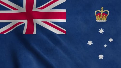 Victoria State Flag of Australia Waving with Crown and Stars