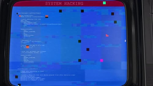 System Hacking Code Screen with Glitch Effect
