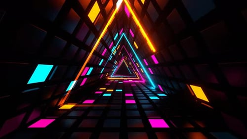 Orange And Pink And Cyan Neon Triangle Tunnel Background Vj Loop In 4K