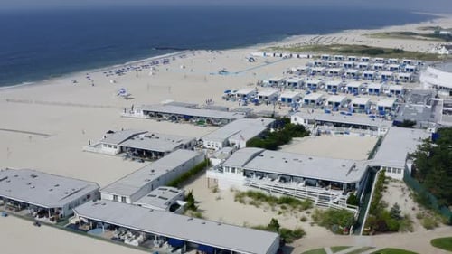 Aerial of Sands Beach Club along the shore of Long Beach in Long Island