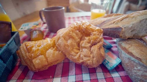 Fresh Bread and Croissants on a Table