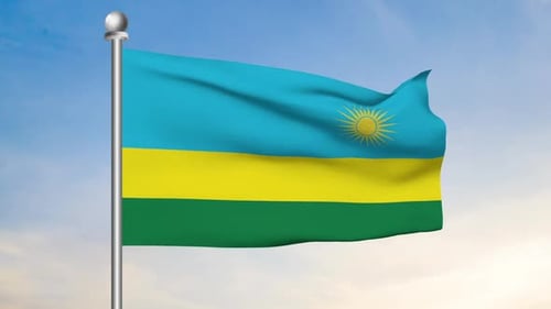 Rwanda Flag Waving Animation with Blue Sky Background