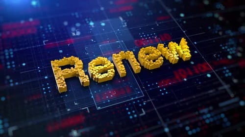 Voxel Renew Text Animation on Digital Background