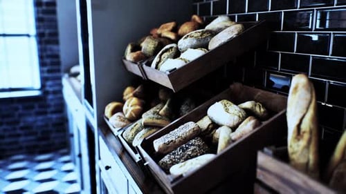 Fresh Bread on Shelves in Bakery