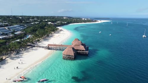 4k aerial drone footage of stunning Nungwi beach and luxury resorts on Zanzibar