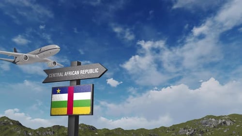 Central African Republic Flag With Airplane And Arrow Sign