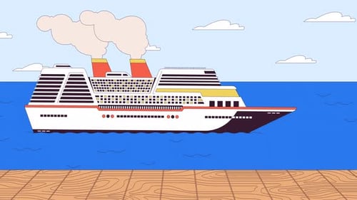 Floating cruise ship pier line cartoon animation