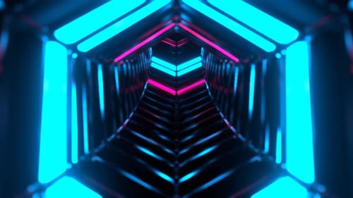 Cyan And Pink Flying Through The Neon Sci Fi Infinite Tunnel Background Vj Loop In 4K