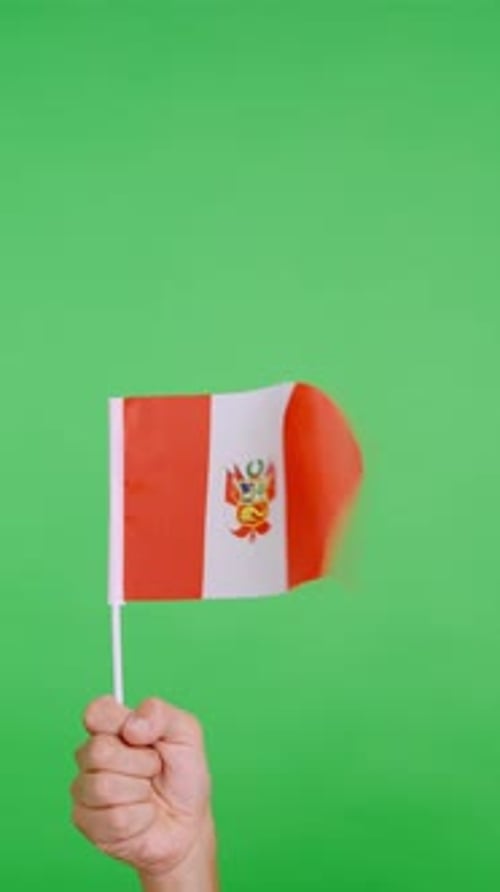 Hand Waving Peruvian Flag on Green Screen