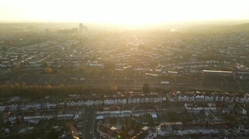 Aerial Sunset Over London City