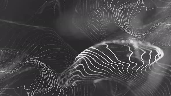 3D rendered white pattern background with distorted particle string ...