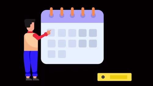 Flat Design Calendar with Person Marking Date and Stacked Books