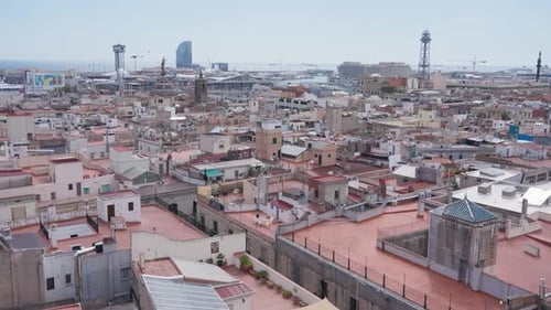 Barcelona City buildings skyline on summer sunny day 4K
