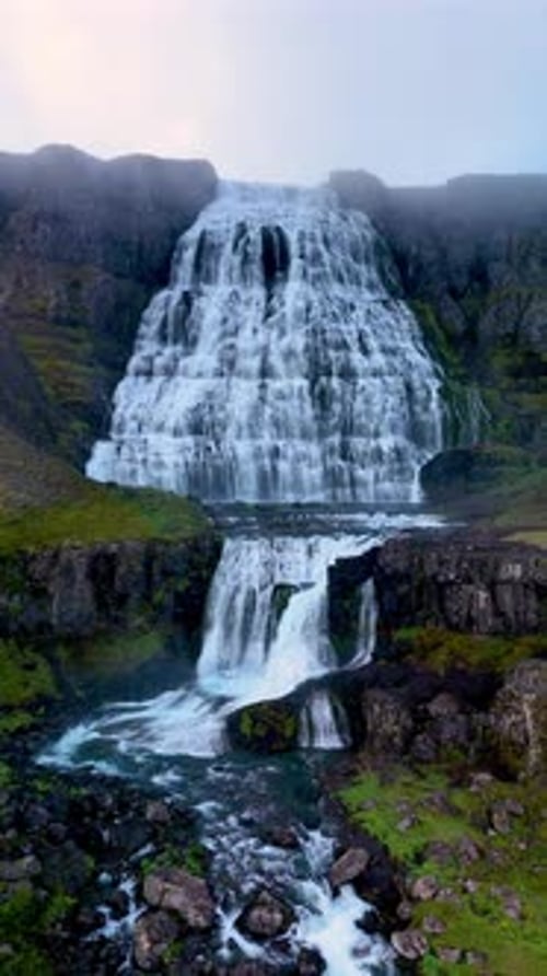 Majestic Tiered Waterfall in Remote Iceland