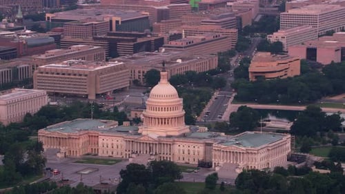 Washington dc capitol building bathed in gorgeous early morning light aerial view