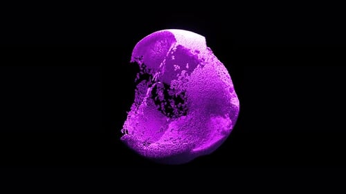 3D Purple Abstract Art Video Animation Featuring a Surreal Chrome Sphere Created From Moving