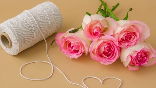 Pink Roses with Twine Forming Heart Shape