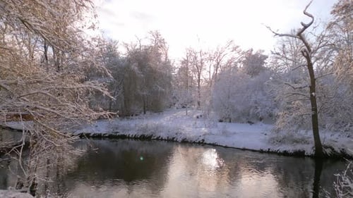 Riverlike stream in snow covered landscape