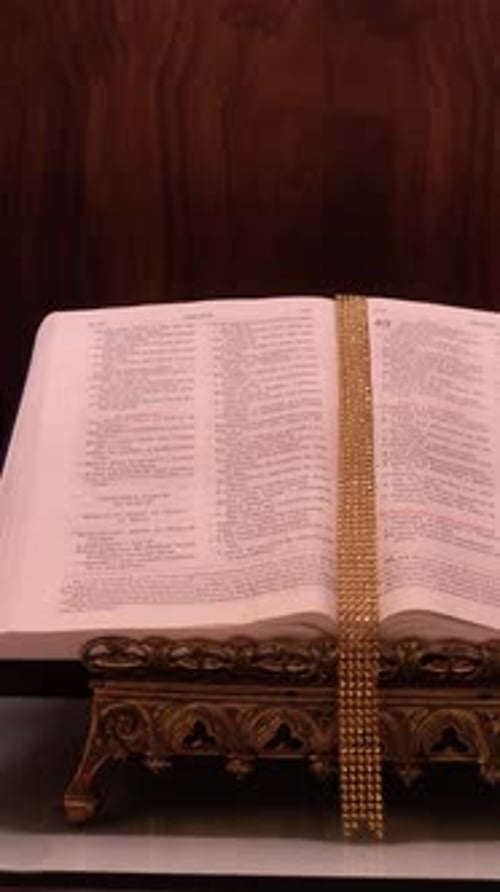 Vertical Video of Bible in Church