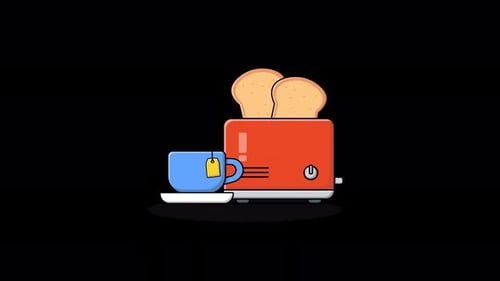Animated Flat Design Breakfast Toaster and Tea Cup