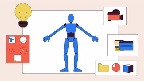 Modelo de personaje con animación 2D de línea de elementos de diseño de interfaz de usuario