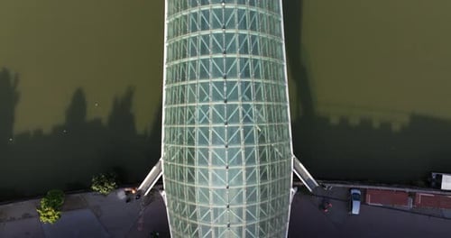 Bridge of Peace in Downtown Tbilisi, Georgia - Top Down Aerial View