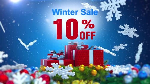 Winter Holiday Sale Text Reveal with Animated Gifts and Snowflakes