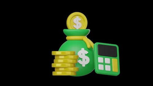 Modern 3D Animated Money Bag, Coins, and Calculator