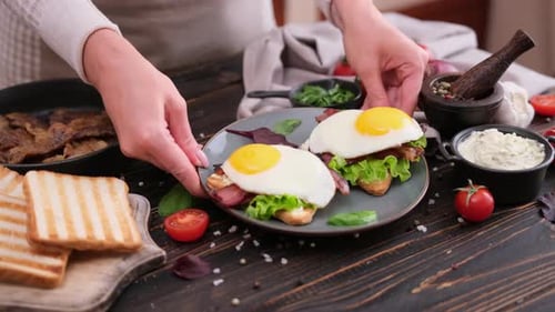 Toasted Open Sandwiches with Fried Egg for Brunch