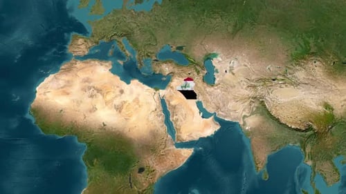 Map With Waving Flag Of Iraq