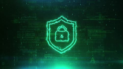 Shield And Lock Concept Logo auf abstraktem Netzwerktechnologie-Hintergrund digital