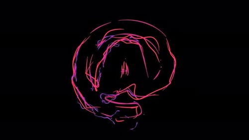 At sign made of multicolor neon curves and lightnings on alpha. Loop 4k clip.