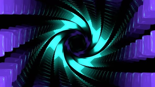 Fantastischer LED-Wirbelspiralhintergrund in Violett und Türkis, VJ Loop, 4K
