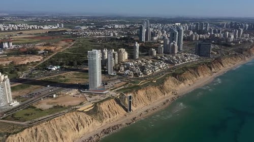 Aerial view of the city of Netanya and its coastline