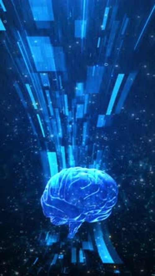 AI Inteligência artificial, cérebro digital, dados de licitação, aprendizado profundo, máquina de computador, gráfico em movimento de B