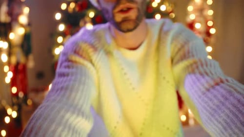 Man Using VR Headset at Christmas