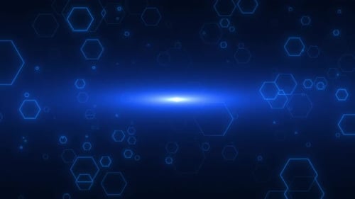 Scène de cybermonde futuriste abstraite, hexagones de science-fiction, technologie lumineuse, scène nocturne au néon