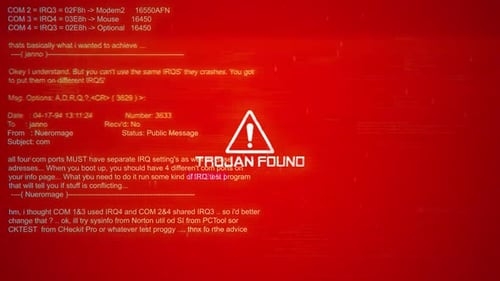 Un cheval de Troie a trouvé un texte d'avertissement sur l'écran d'arrière-plan du piratage