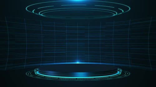 HUD Circle Interfaces: diseño de escenario de alta tecnología y fondo, holograma digital, escenario, ciberespacio moderno