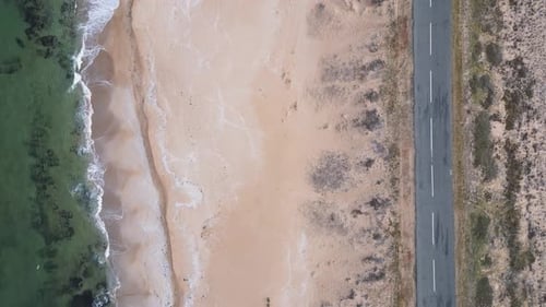 View of the Road Along the Sea Sandy Coast From the Drone