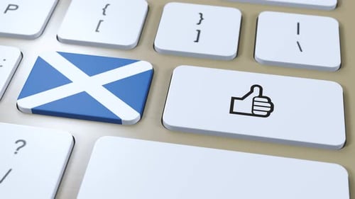 Scotland Flag and Like Button Press on Keyboard Animation