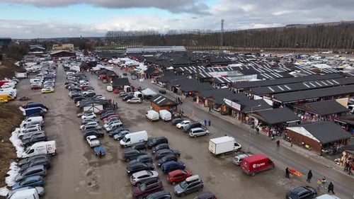 Aerial view of the market in Nowy Targ, Poland