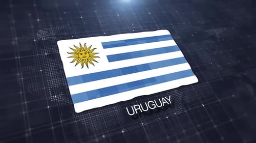 Uruguay Flag Digital Animation with World Map Background