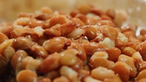 Lentils Macro Open Metal Can with Preserved Steamed Brown Lentils Close Up Isolated on White