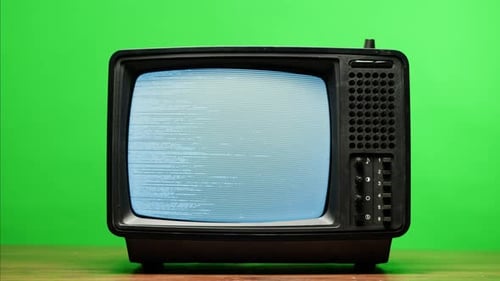 Retro Style TV Set with Green Screen Chroma Key Background Vintage 60s Analog Television with Grain