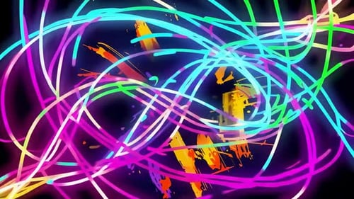 Abstract Neon Glowing Lines and Vibrant Brushstrokes Motion
