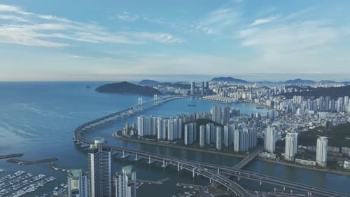 Aerial view of Marine City in Busan, sunrise