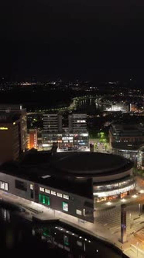 Social ratio vertical video of The Waterfront Hall in Belfast City Centre at night