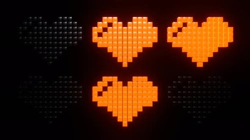 Orange And Red Pixel Hearts Strobe Flashing Background Vj Loop in 4K