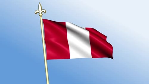Animated Peruvian Flag Waving on Golden Pole